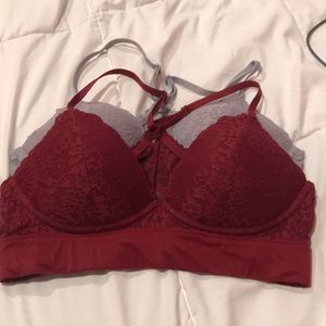 2 Vs pink triangle bralettes